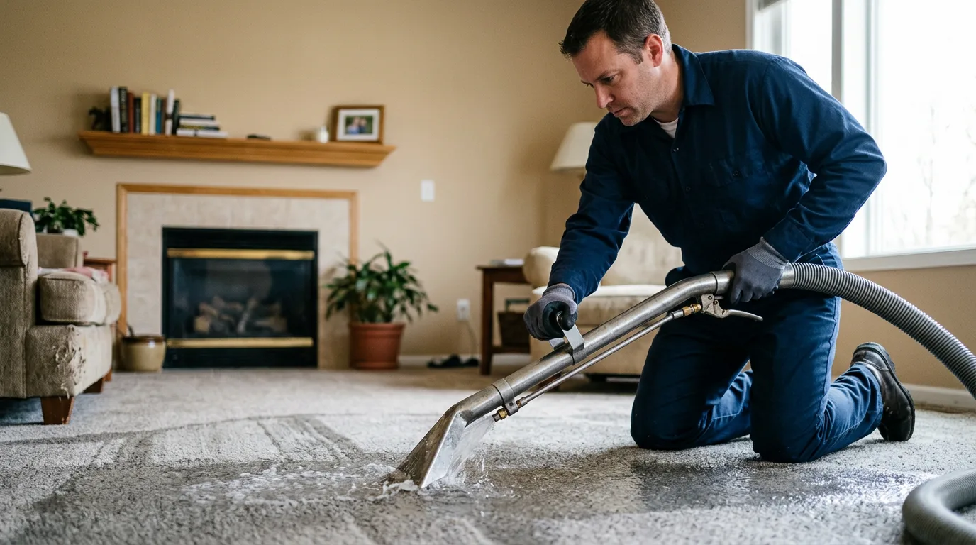 Water damage restoration technician working near Belding, MI